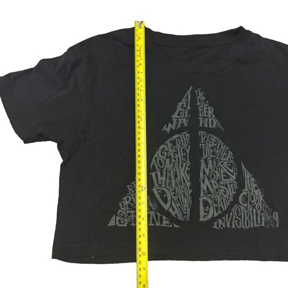 Harry Potter Women's Cropped Top The Deathly Hallows Wizarding World Black Sz S - Picture 5 of 5